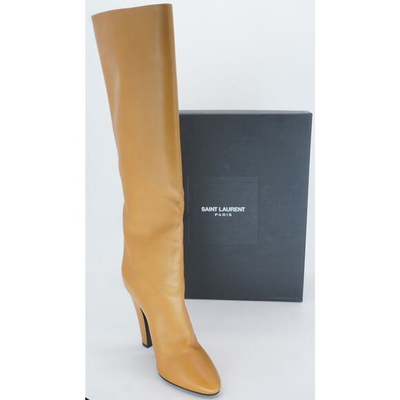 Saint Laurent 68 Tube Pointed Toe Knee Boots Size 39.5 NIB $1695 Brown Brandy - Picture 1 of 10